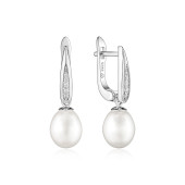 Cercei argint cu perle naturale albe si pietre cu tortita DiAmanti SK23104EL_W-G